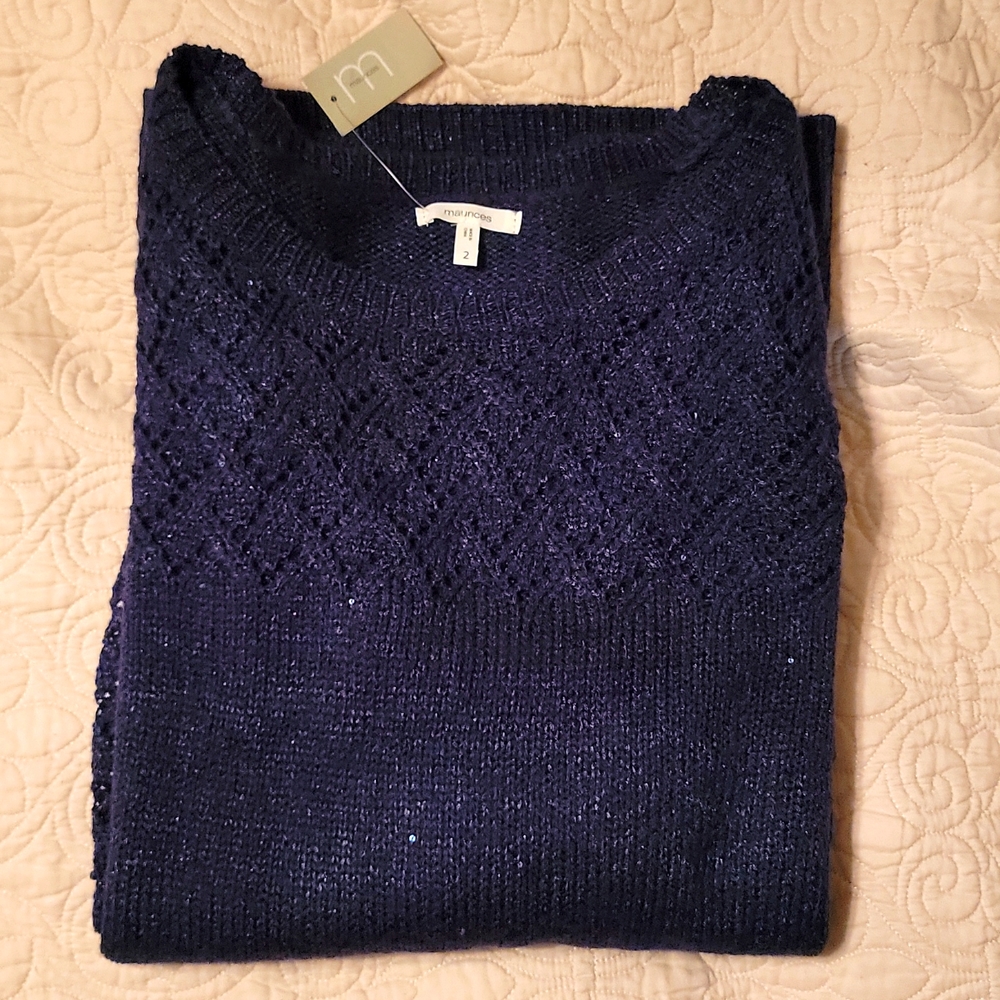 Maurices Tunic Sparkling Navy Sweater, 2X, 34" long, NWT